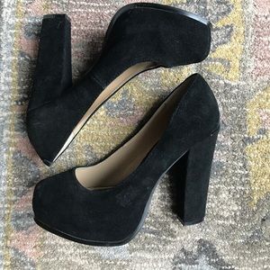 Black Suede Platform Pumps